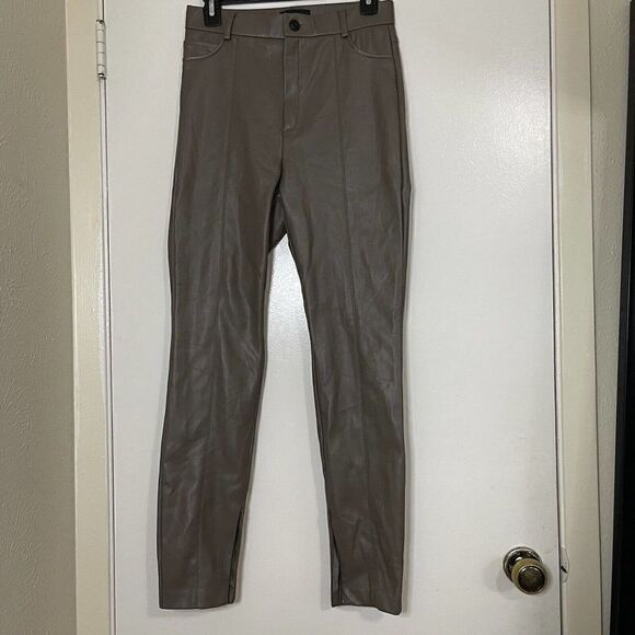 ZARA Faux Leather Taupe Brown High rise ankle zip pants size Medium - Picture 1 of 8